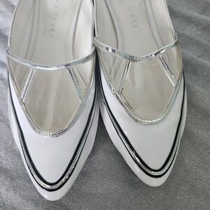 Katy Perry White Speedboat "The Oceana" Clear Panel Pointed Toe Mules Flats 9.5